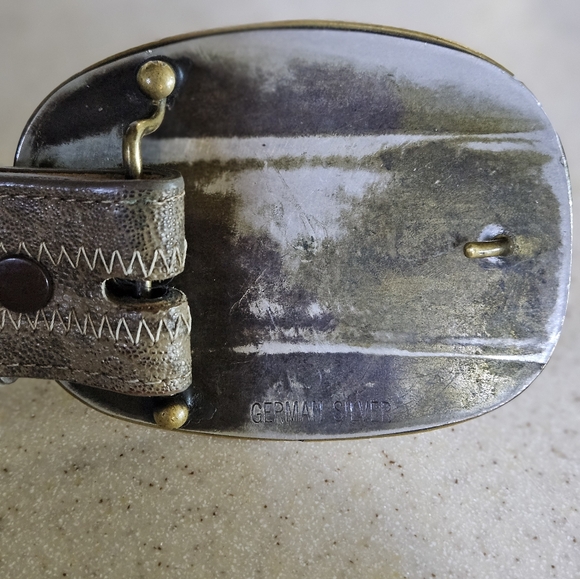 Vintage German Silver Western Belt Buckle and Tony Llama Belt - Picture 3 of 8